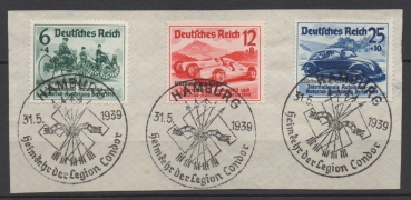 Michel Nr. 695 - 697, Nürburgring auf Briefstück.